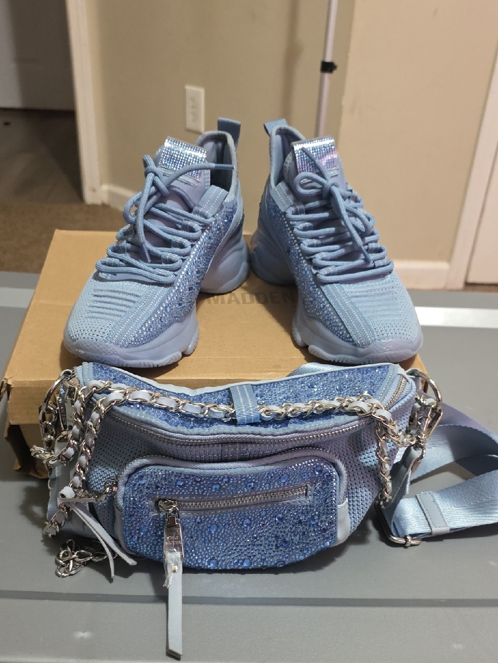 Steve Madden Light Blue Knit Sneakers with Matching Bag